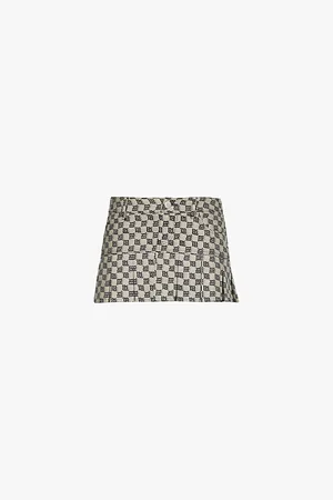 MISBHV Classic Monogram Pleated Belt-loops Woven Mini Skirt