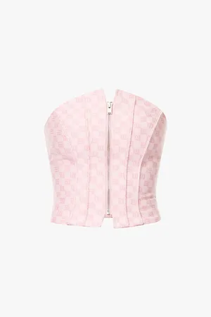 MISBHV Jacquard Canvas Monogram Corset Shirred-panel Cotton-blend Top