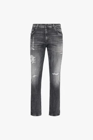 Replay Mickym Aged Distressed Tapered-leg Slim-fit Stretch-denim Jeans