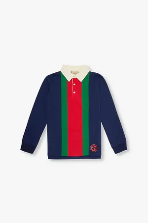 Gucci Brand-embroidery Striped-panels Cotton-jersey Polo Shirt 6-12 Years