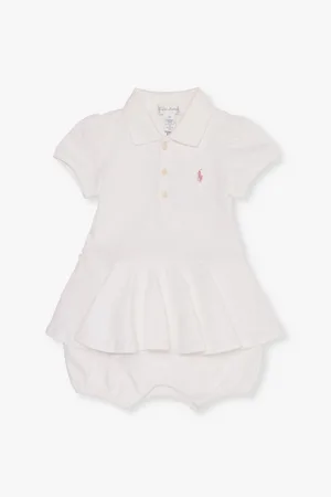 Ralph Lauren Baby Girl Logo-embroidered Pleated-skirt Cotton-blend Romper