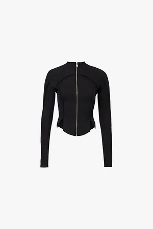 MISBHV Rib Zipped Long Sleeve Curved-hem Stretch-cotton Top