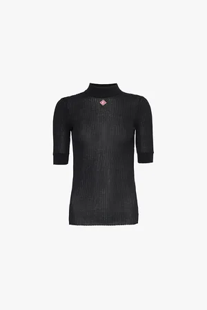 Casablanca Ribbed Semi-sheer Cotton-blend Top