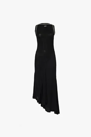 OFF-WHITE Ribbed Pearl-rhinestone-embellishment Knitted Maxi Dress