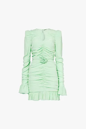 ROTATE Ruched Rose-belt Woven Mini Dress