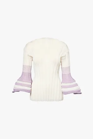 Issey Miyake Asagao Striped-flared-cuffs Knitted Top