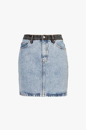 ROTATE Patchwork Heart-shaped Hardware Denim Mini Skirt