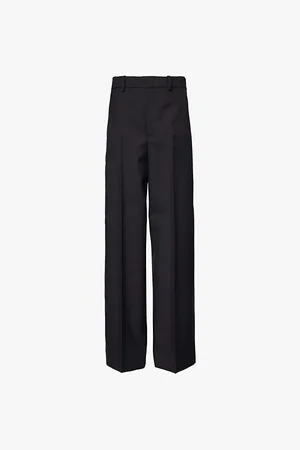 Gucci Embroidered-branding Wide-leg Wool Trousers