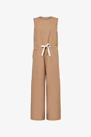Max Mara Virna Drawstring-waistband High-rise Wide-leg Cotton-poplin Jumpsuit