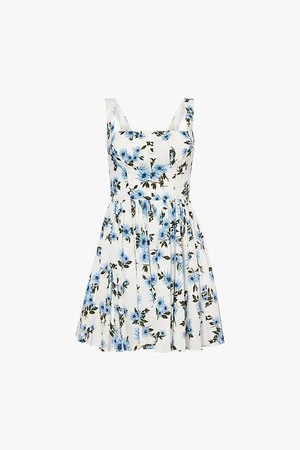 EMILIA WICKSTEAD Floral-print Pleated Stretch-cotton Mini Dress