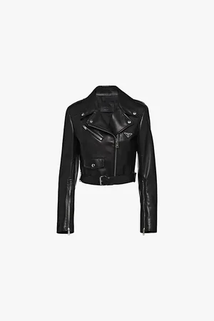 Prada Brand-plaque Cropped Leather Biker Jacket
