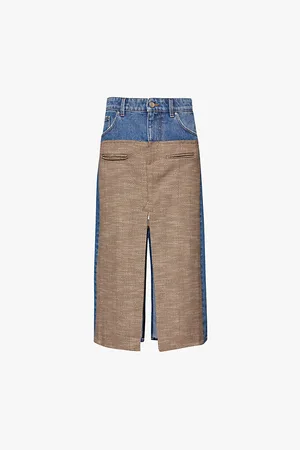 Stella McCartney Contrast-knitted-panel Split Denim Midi Skirt