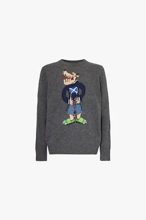 Charles Jeffrey Loverboy Scots Wolf Graphic-print Relaxed-fit Wool-blend Jumper