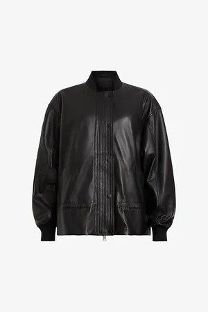 AllSaints Sofie Relaxed-fit Ribbed-collar Leather Bomber Jacket