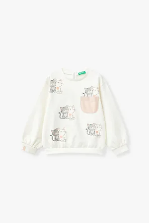 Benetton Kitten-print Patch-pocket Stretch Cotton-jersey Sweatshirt 18 Months-6 Years