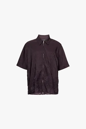 SONG FOR THE MUTE Zip Up Box Flower-embroidery Relaxed-fit Woven Shirt
