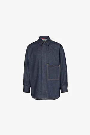 VALENTINO Brand-patch Long-sleeves Relaxed-fit Denim Shirt