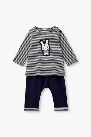 Benetton Bunny-print Striped Organic-cotton T-shirt and Trouser Set 1-18 Months