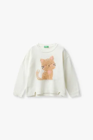 Benetton Fluffy-cat Regular-fit Knitted Jumper 18 Months-6 Years