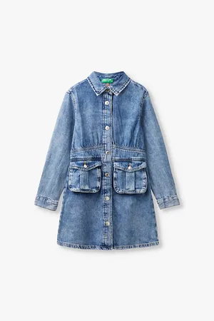 Benetton Patch-pocket Long-sleeve Denim Dress 6-14 Years