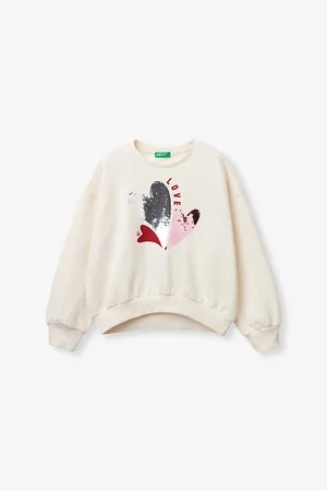 Benetton Sequin-embellished Heart Relaxed-fit Cotton Sweatshirt 6-14 Years