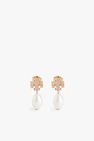 Tory Burch Kira Pavé 18ct Yellow-gold Plated Brass, Cubic Zirconia and Pearl Drop Earrings