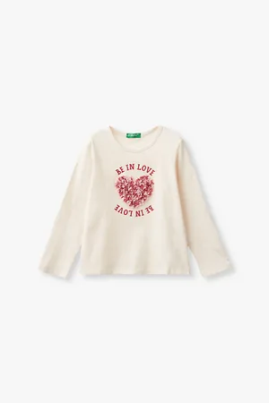 Benetton Heart-embroidered Long-sleeve Cotton T-shirt 18 Months-6 Years