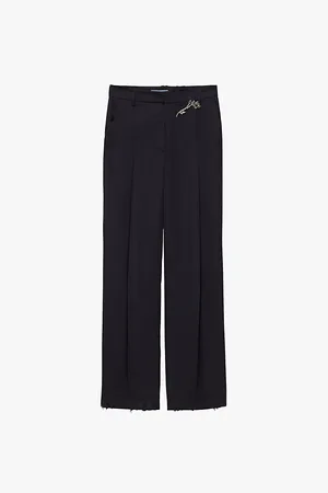 Prada Old-wash Brooch-embellished Straight-leg Mid-rise Wool Trousers