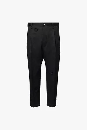 SONG FOR THE MUTE Daisy Flower-design-patches Tapered-leg Regular-fit Wool Trousers