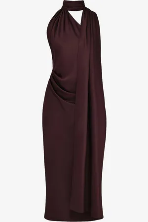 House Of Cb Angelina Wrap-neck Satin Midi Dress
