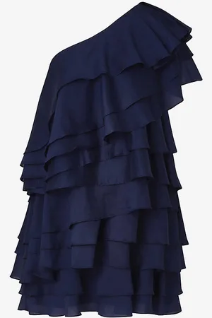 By Malina Amie Asymmetric-neck Woven Mini Dress