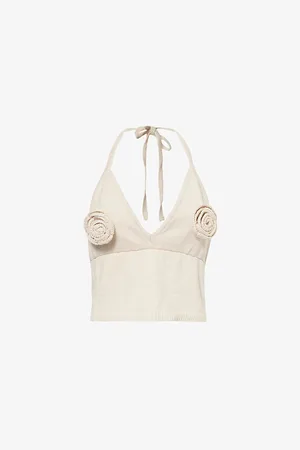 4th & Reckless Rico Striped Rosette-embellished Cotton-blend Top