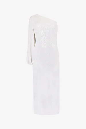 Ro&Zo Selena Sequin-embellished One-shoulder Stretch-woven Midi Dress