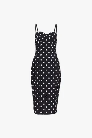 Dolce & Gabbana Polka-dot Sweetheart-neck Stretch-woven Midi Dress