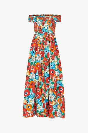 Whistles Tulip-print Bardot-neck Cotton Maxi Dress