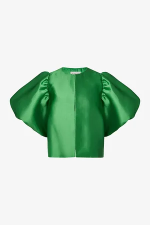 By Malina Cleo Round-neck Puff-sleeve Woven Blouse