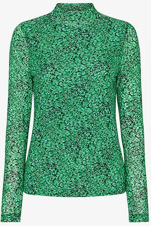 Whistles Floral-pattern Long-sleeved Stretch-mesh Top