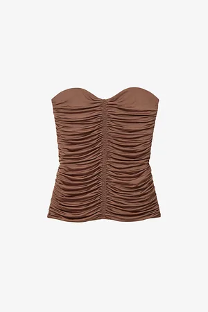 Reiss Marina Ruched-front Strapless Stretch-woven Top