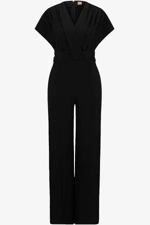 HUGO BOSS Wrap-front Slim-fit Wide-leg Woven Jumpsuit