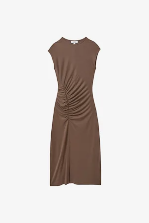 Reiss Lenara Cap-sleeve Gathered Woven Midi Dress