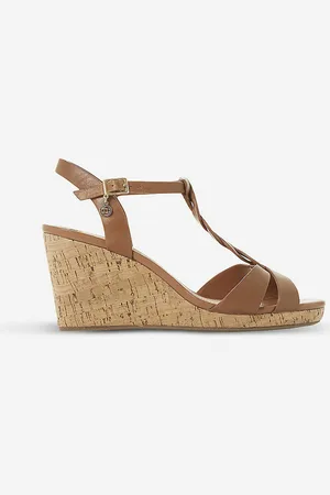 Dune Koala Plait T-bar Cork Wedge Sandals