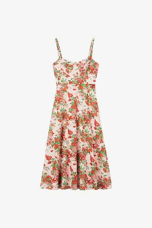 LK Bennett Lucy Neon-print Fitted-waist Cotton Midi Dress