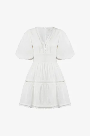 By Malina Elvira V-neck Smocked-waist Cotton Mini Dress