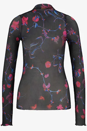 HUGO BOSS Floral-print Slim-fit Stretch Plisse-tulle Top
