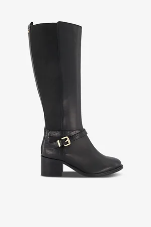 Dune Tildy Strap-embellished Leather Knee-high Heeled Boots