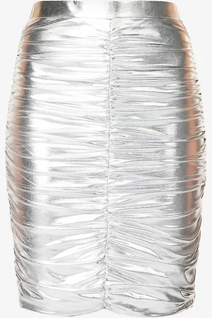 Amy Lynn Metallic-finish Ruched Stretch-woven Midi Skirt