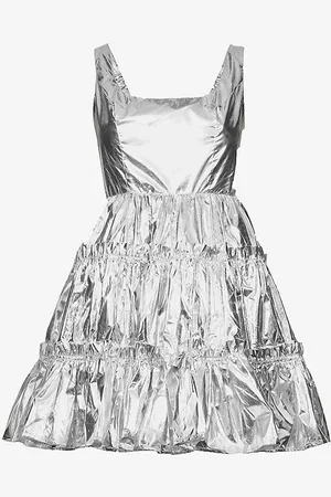 Amy Lynn Tiered-hem Metallic Faux-leather Mini Dress