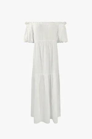 Ro&Zo Bardot-neck Tiered-hem Cotton Maxi Dress