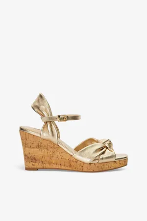 Dune Kaino Tie-knot Metallic-leather Heeled Wedges