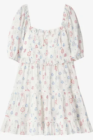 By Malina Alessia Puff-shoulder Cotton Mini Dress